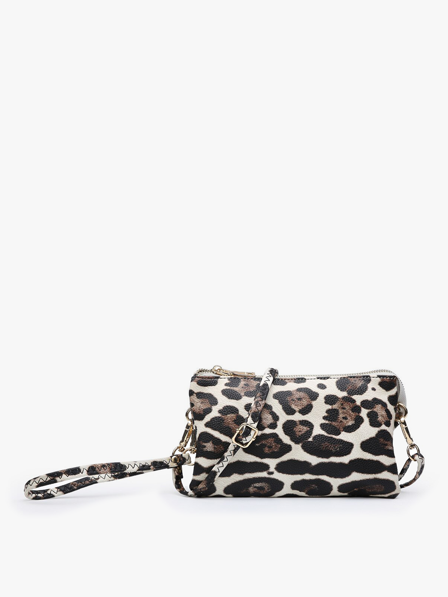 Riley Leopard 3 Compartment Crossbody/Wristlet - Snow Leopard
