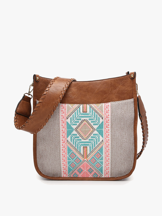 Chloe Tribal Crossbody w/ Guitar Strap - Brown/Mint