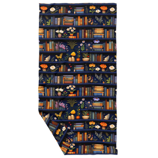 Blue Floral Bookshelf Double Sided Waffle Dish Towel