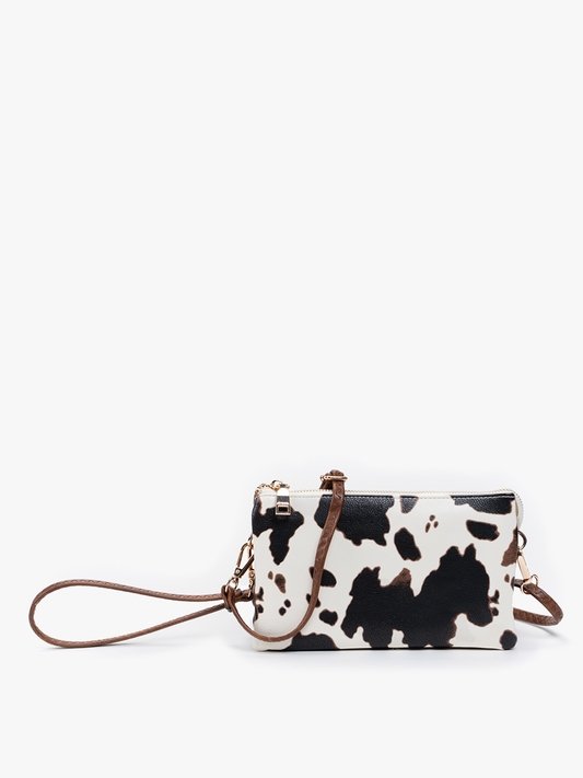 Riley Cow 3 Compartment Crossbody/Wristlet - Cow-White