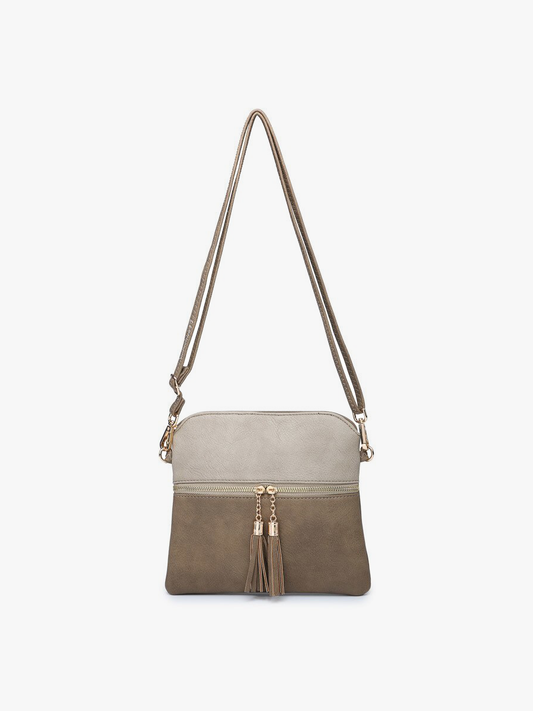 Tara Double Zip Crossbody/Wristlet Bag - Khaki/ Light Khaki