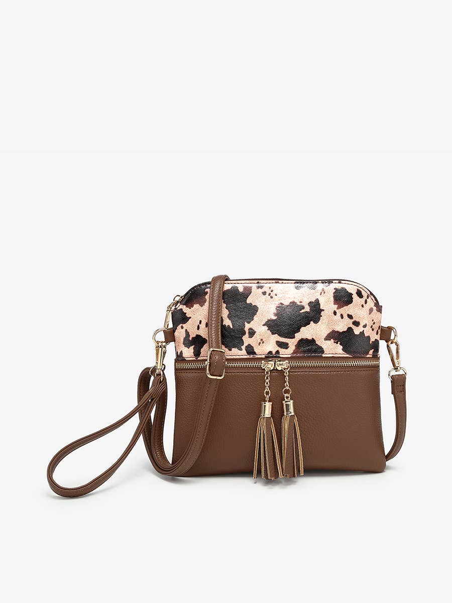 Tara Double Zip Crossbody/Wristlet Bag - Cow Pink